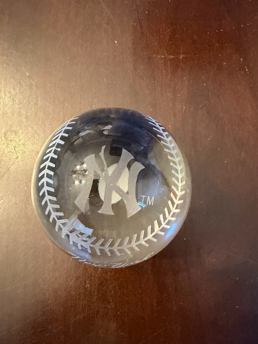New York Yankees Clear Laser Etched Crystal Glass Baseball Paperweight MLB